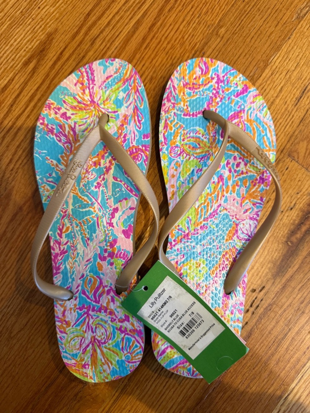 Lilly Pulitzer Pink, Turquoise & Yellow Floral Flip Flops